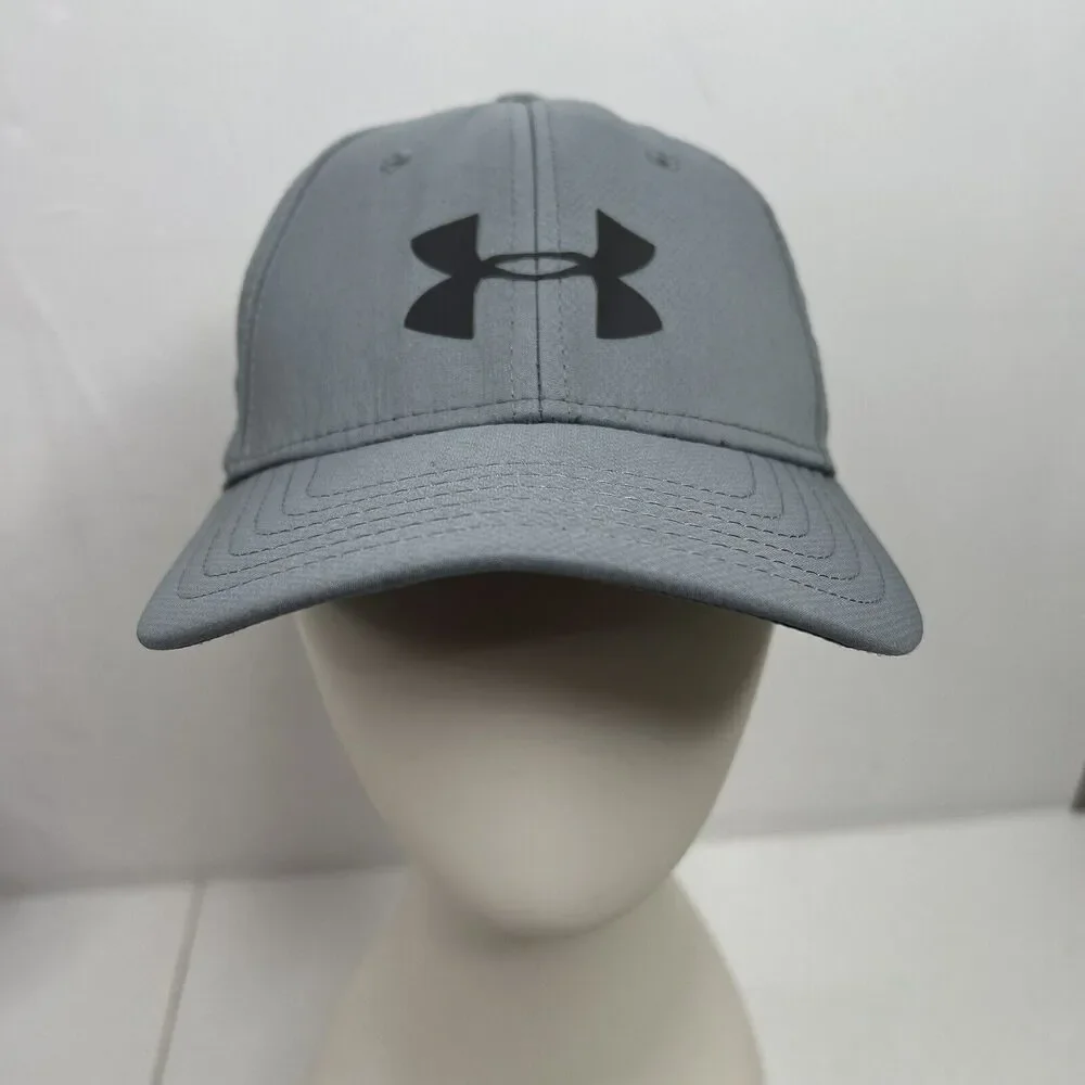 Under Armour Youth S/M‎ Hat Headline Stretch Fitted Grey Cap Back Spell Out